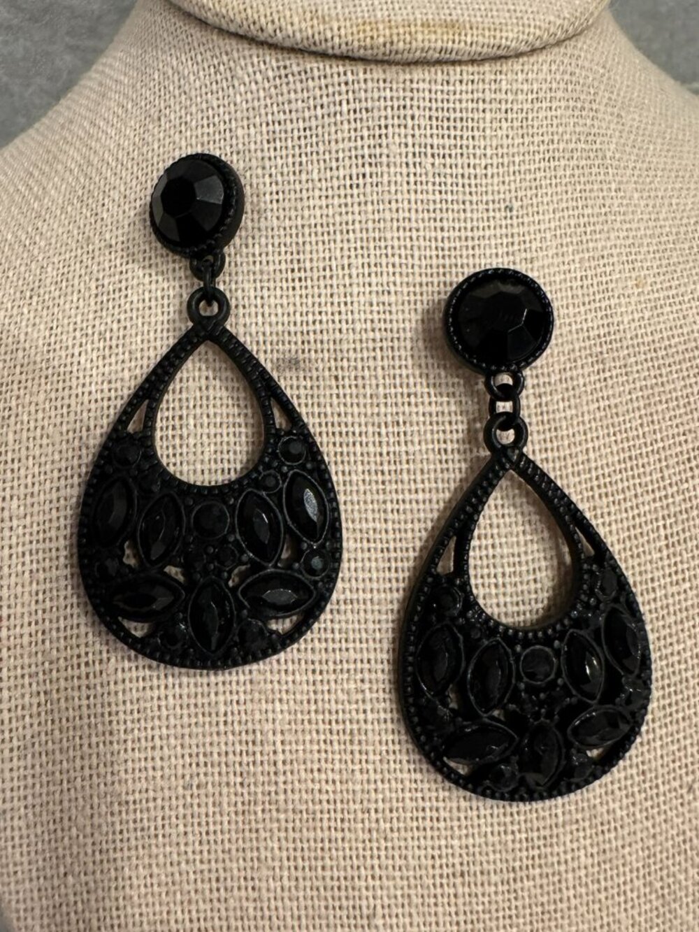 Black Crystal Glittery Drop Earrings 2"